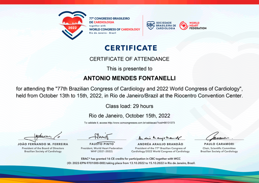 Congresso Mundial de Cardiologia 2022 Dr Fontanelli