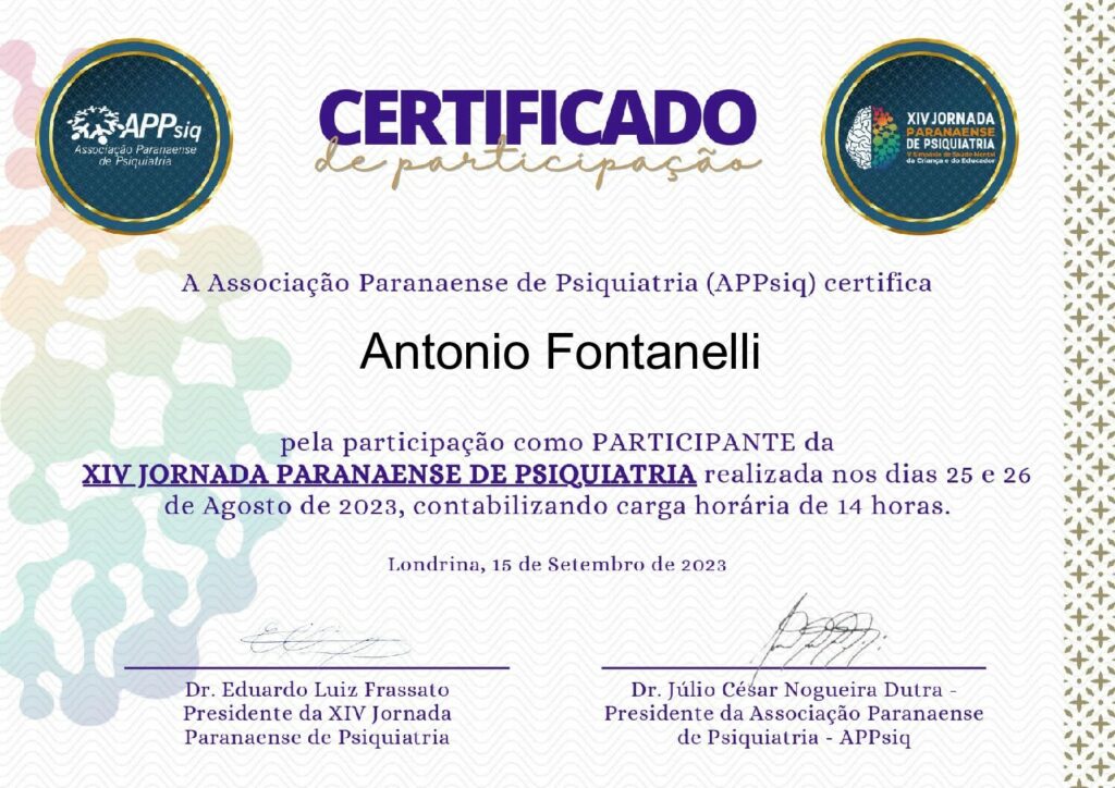 Jornada Paranaese de Psiquiatria 2023 Dr Fontanelli